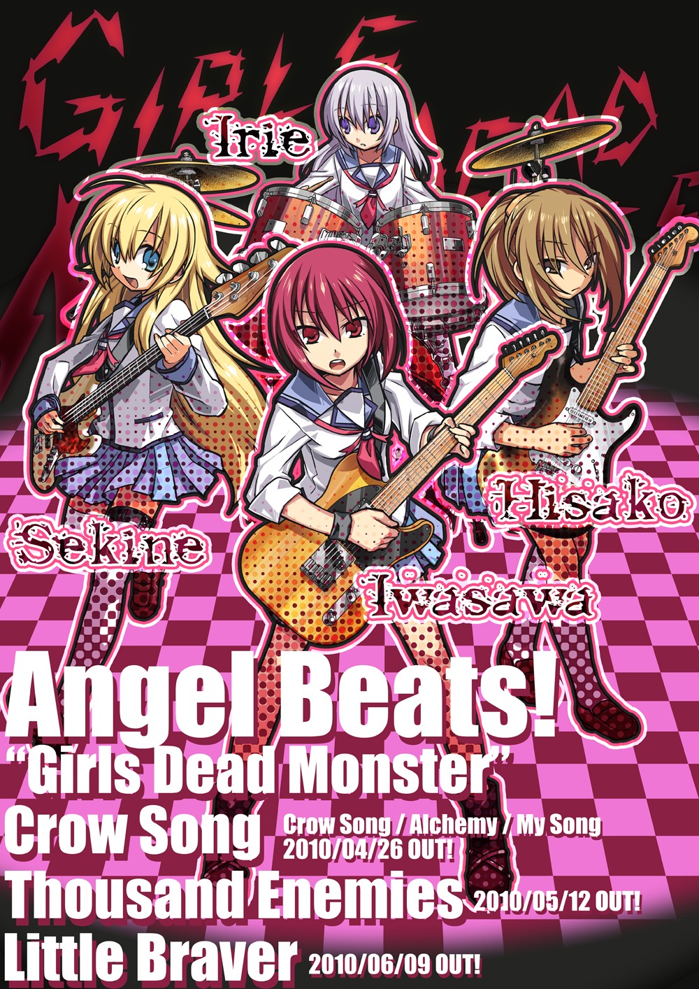 angel_beats! fuchita_hisako guitar irie_miyuki iwasawa_masami seifuku sekine_shiori thighhighs ulogbe