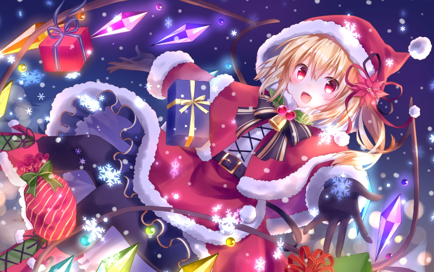 christmas flandre_scarlet heels kure~pu pantyhose skirt_lift touhou wings