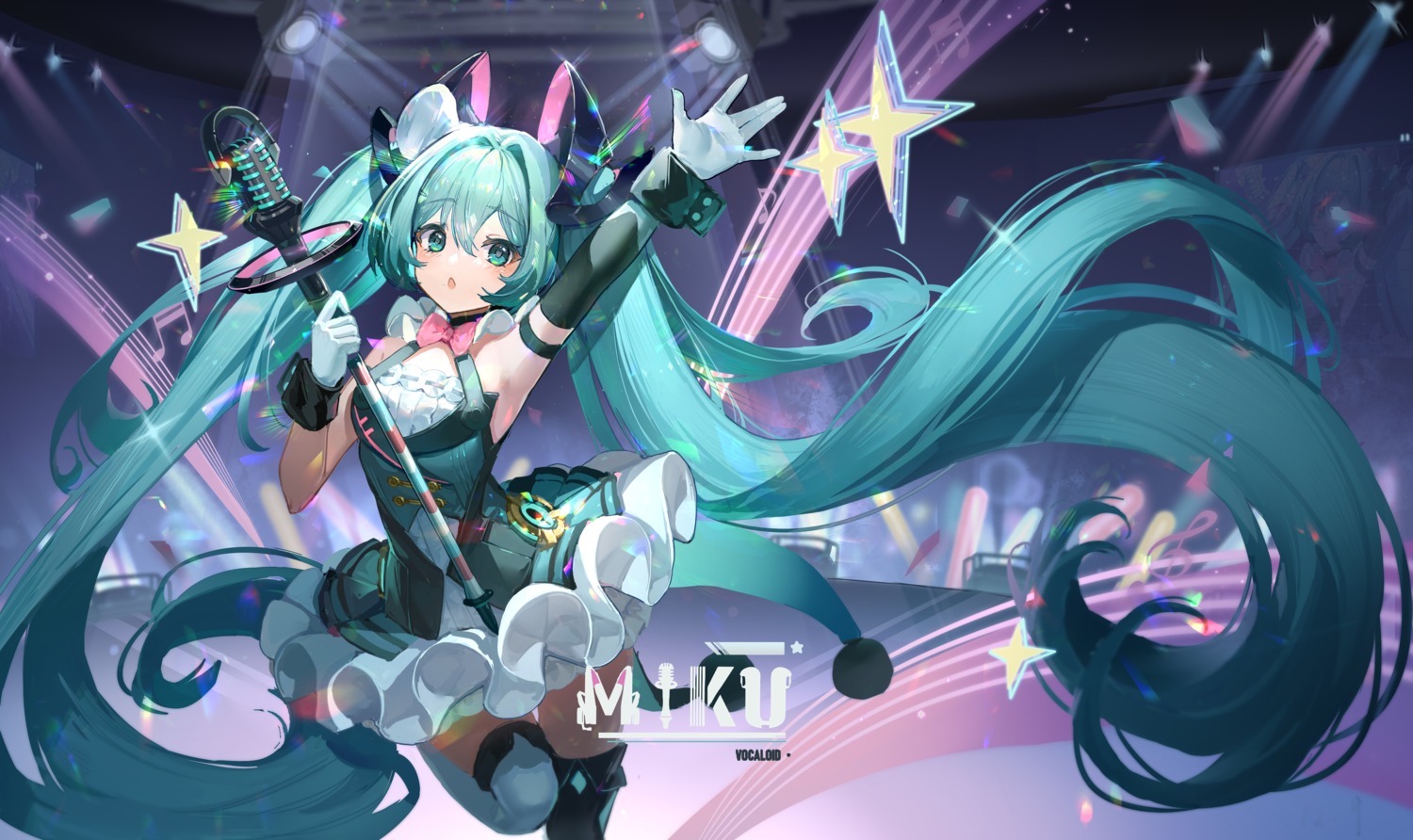 hatsune_miku magical_mirai skirt_lift thighhighs vocaloid wenbugu