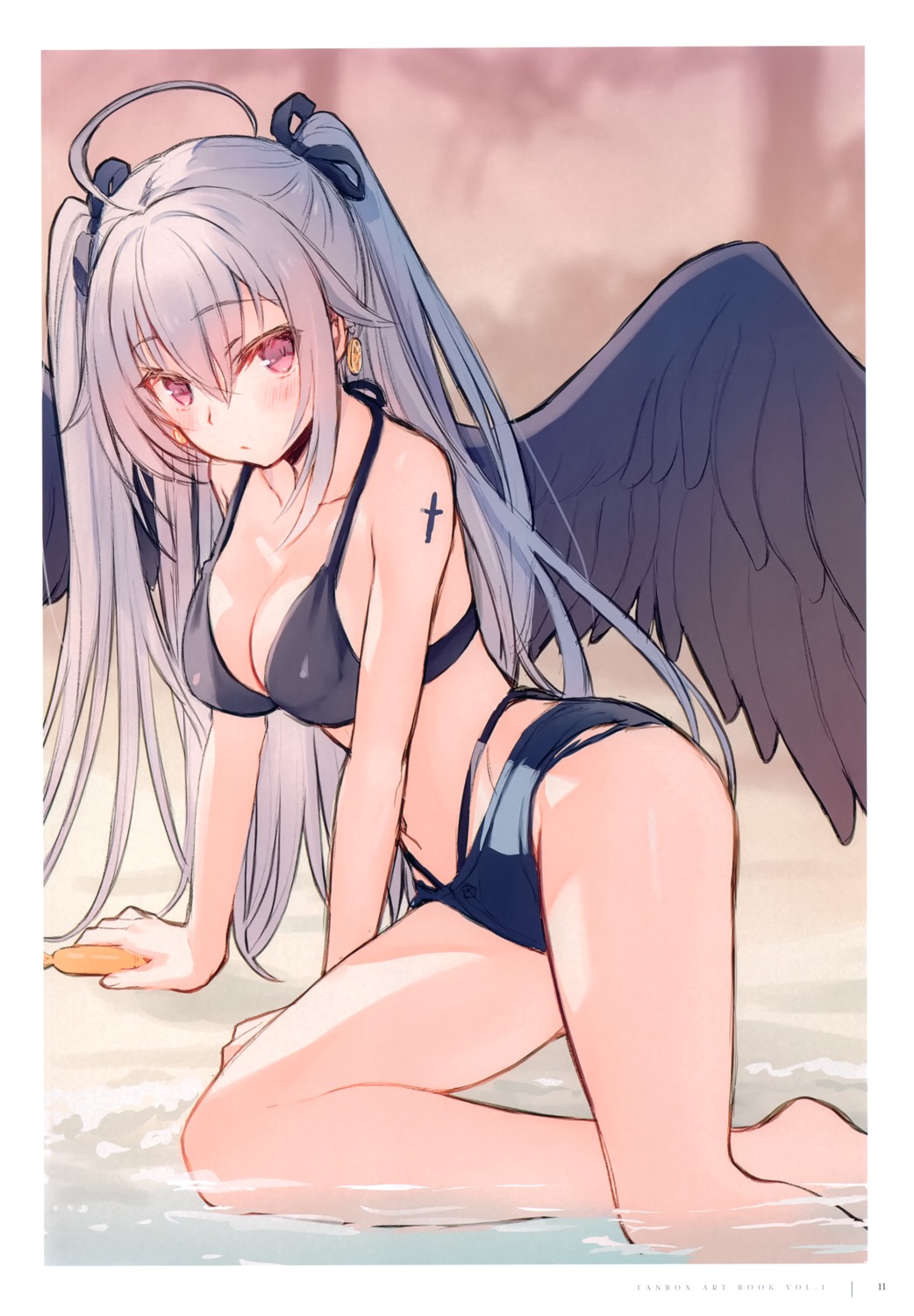 bikini crown sketch swimsuits tattoo wet wings yashiro_seika