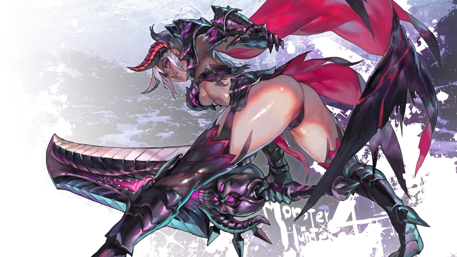 aoin ass bikini_armor cameltoe gore_magala heels horns monster_hunter pantsu sword thighhighs underboob