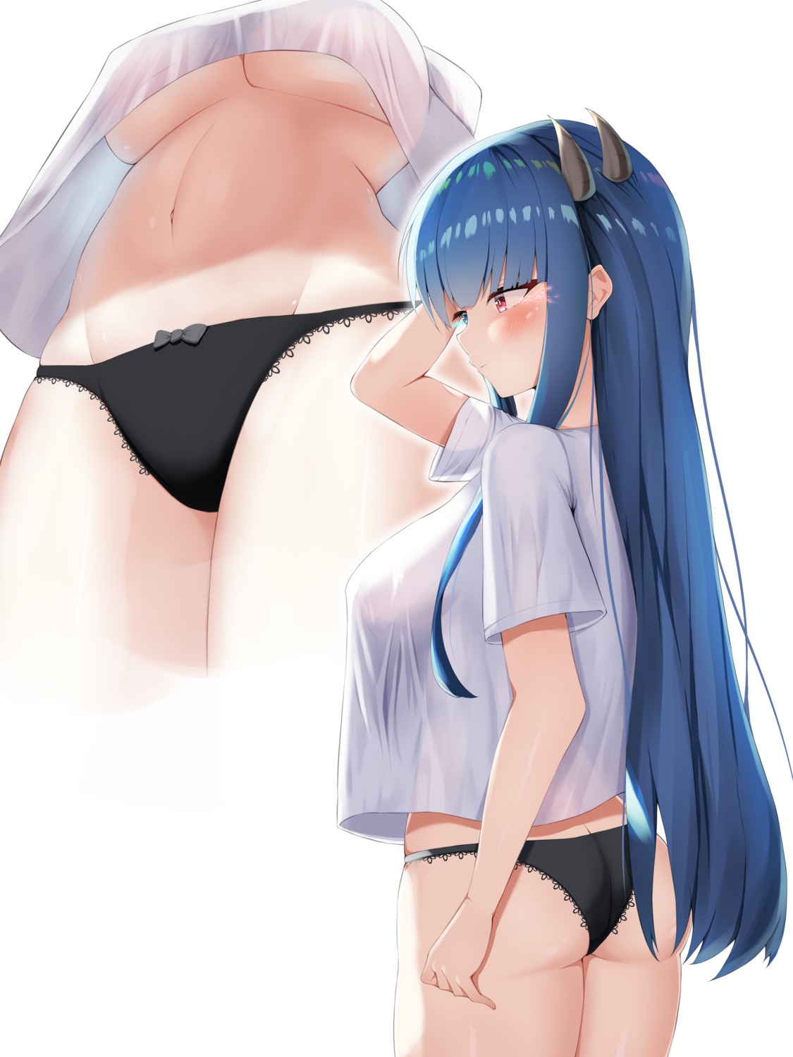 ass azur_lane erect_nipples firin_(pixiv19802334) heterochromia horns ibuki_(azur_lane) no_bra pantsu underboob