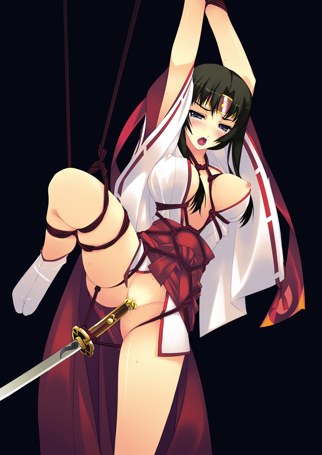 bondage breasts erect_nipples miko murakami_suigun nipples nopan queen's_blade sword tomoe