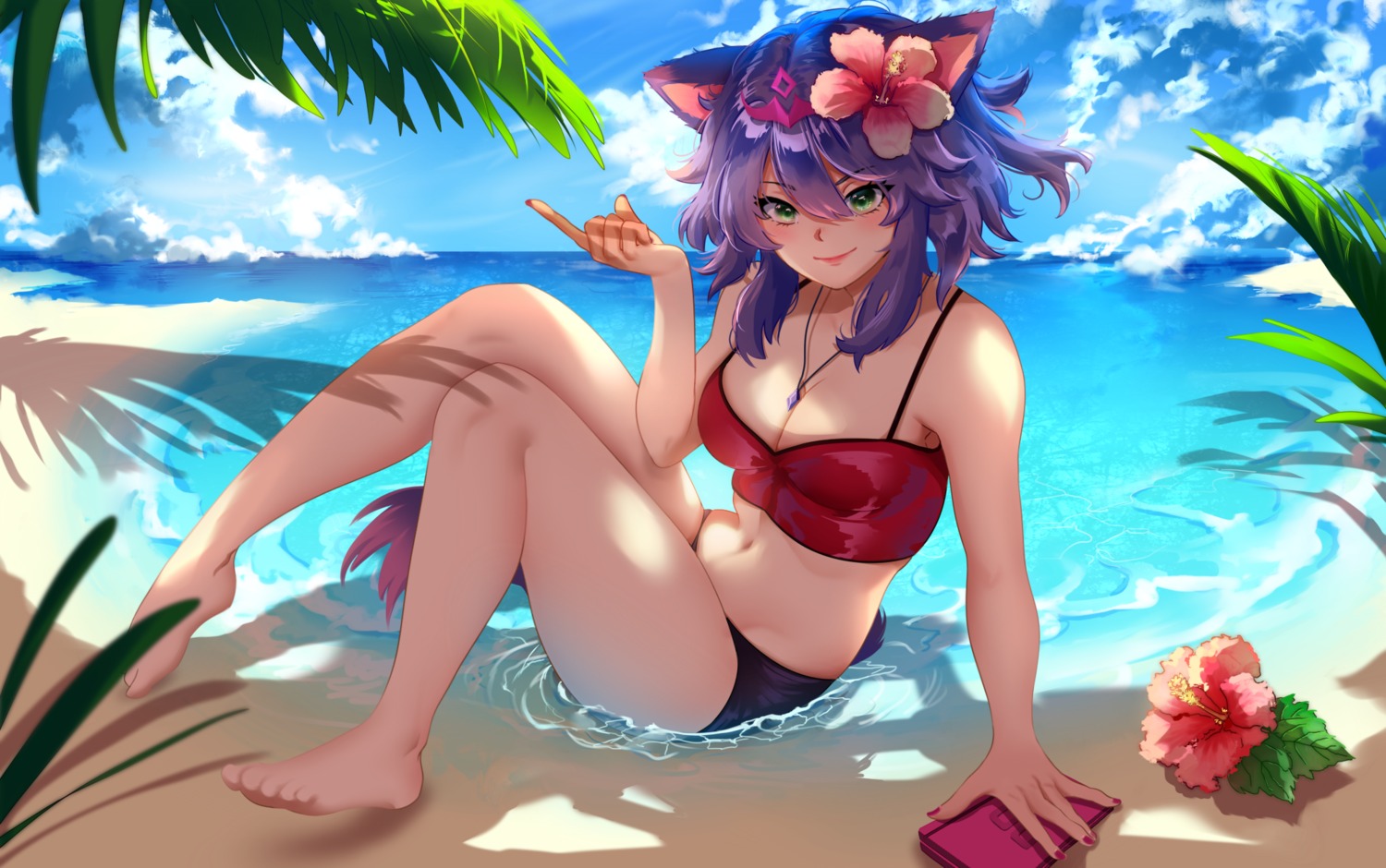 animal_ears flaykie nekomimi swimsuits tail wet