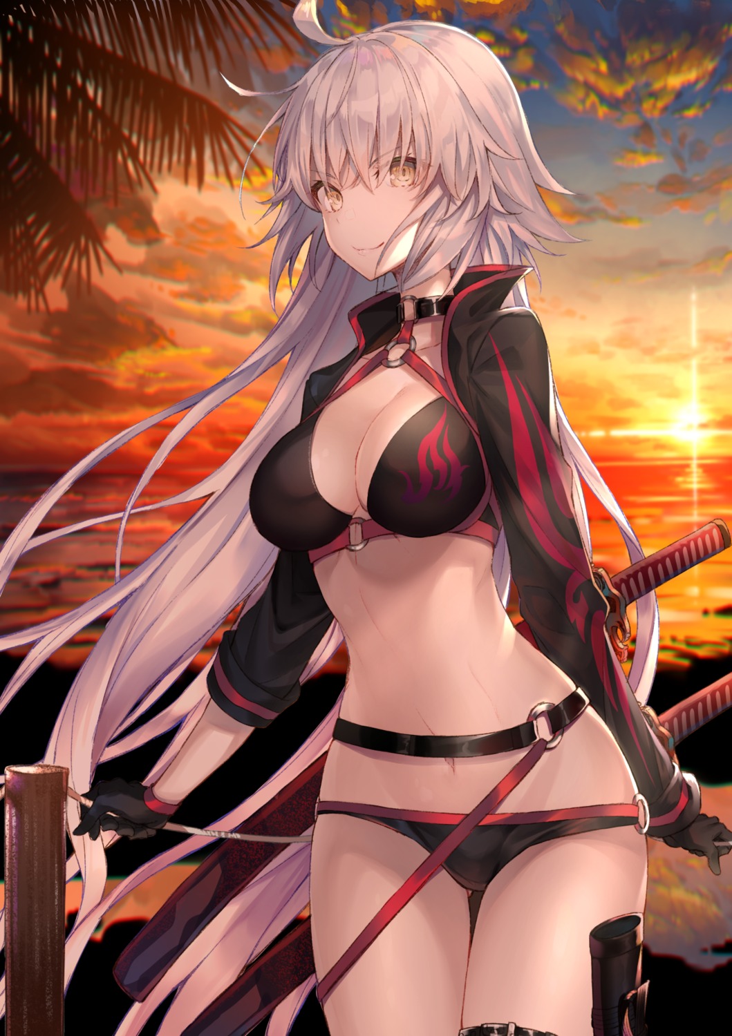 bikini cleavage fate/grand_order garter hakuishi_aoi jeanne_d'arc jeanne_d'arc_(alter)_(fate) swimsuits sword