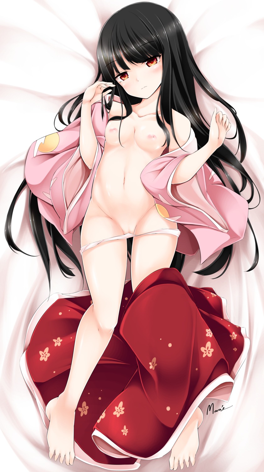 breasts houraisan_kaguya japanese_clothes loli maremay0513 nipples no_bra open_shirt pantsu panty_pull pussy satsuki_mea touhou