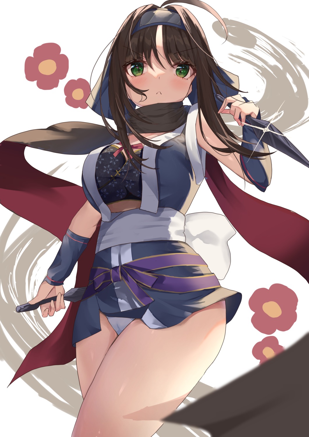 hitachi_mako japanese_clothes mugicho_(kdks5554) ninja pantsu senren_banka skirt_lift weapon