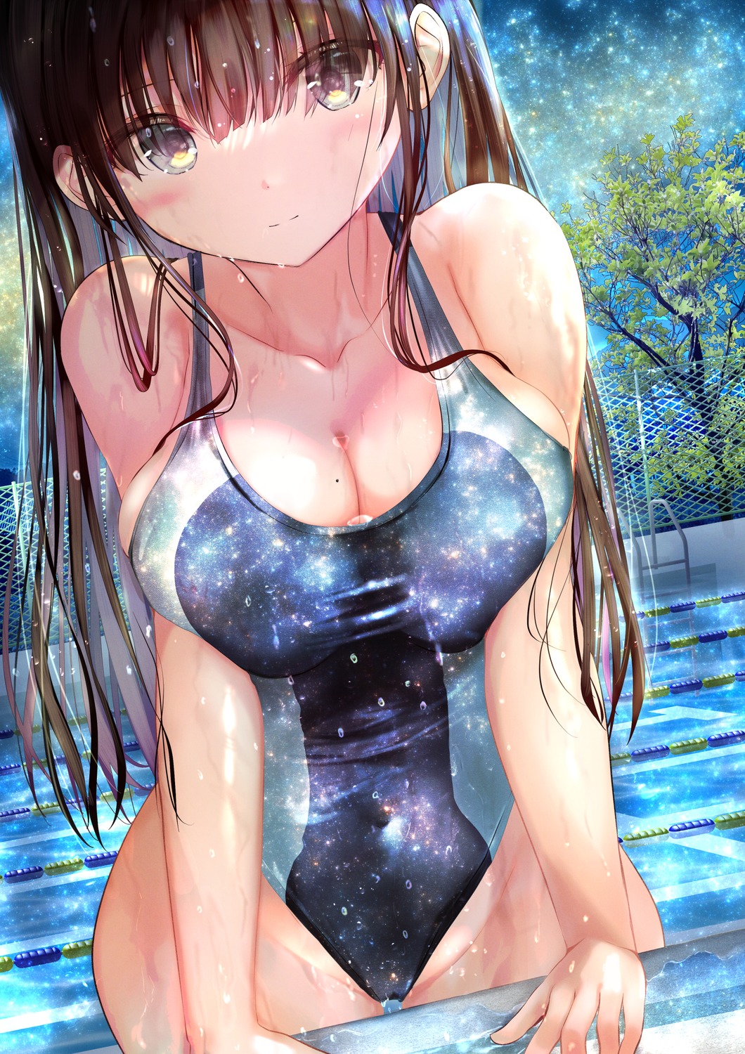 breast_hold ogata_tei swimsuits wet