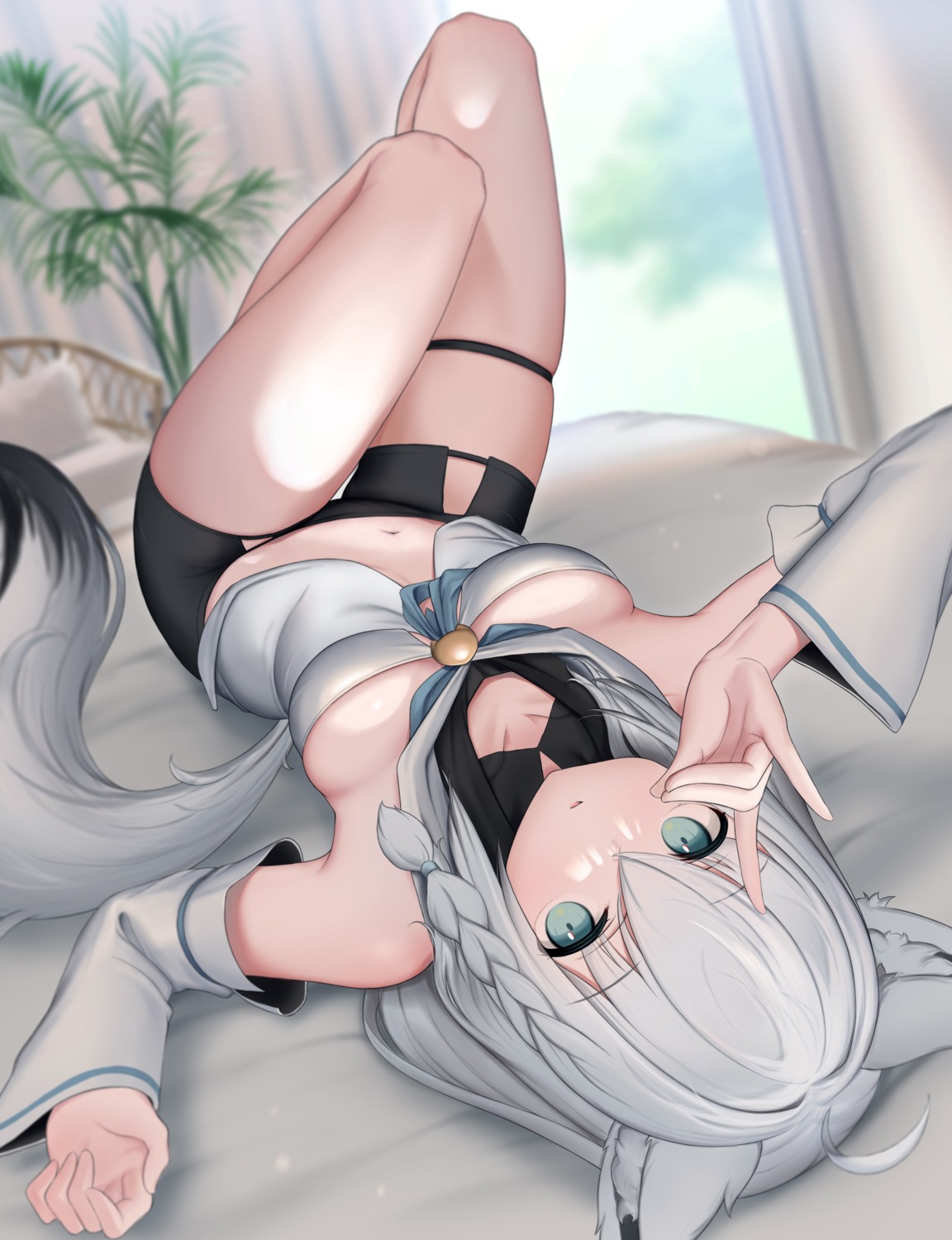 animal_ears garter hololive hololive_gamers kitsune no_bra shirakami_fubuki shiranai02 tail