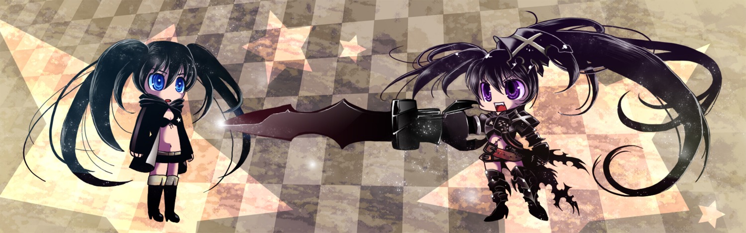 babico black_rock_shooter black_rock_shooter_(character) chibi insane_black_rock_shooter sword vocaloid