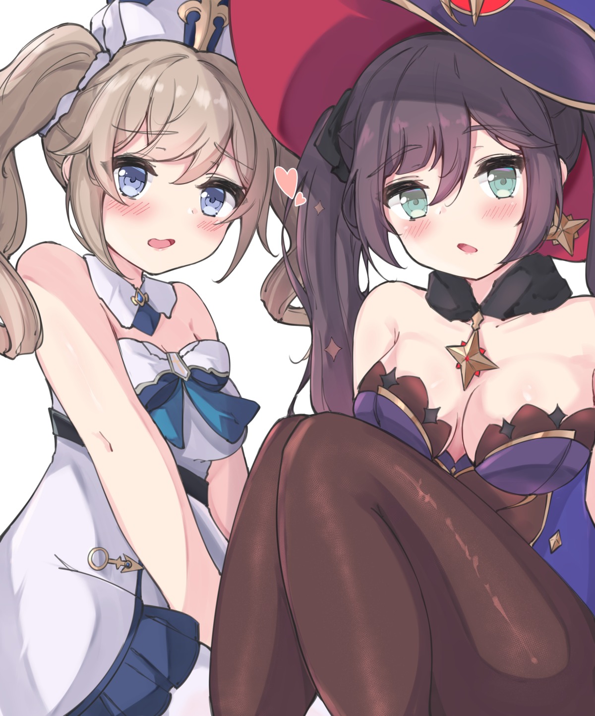 barbara_(genshin_impact) cleavage dress genshin_impact hido_(meori_apu_da) leotard mona_megistus no_bra pantyhose witch