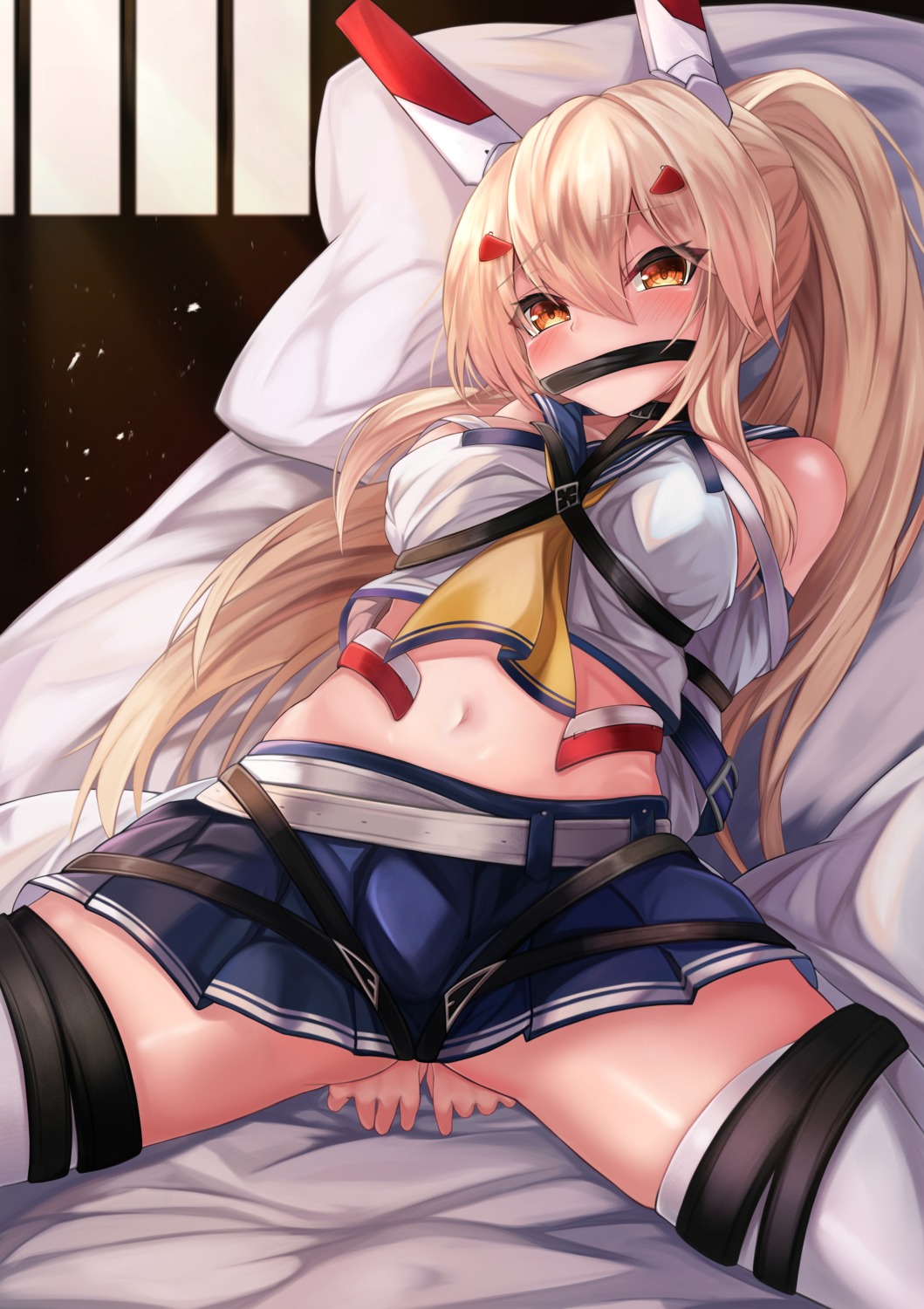 ayanami_(azur_lane) azur_lane bondage ryara_vivi seifuku skirt_lift thighhighs