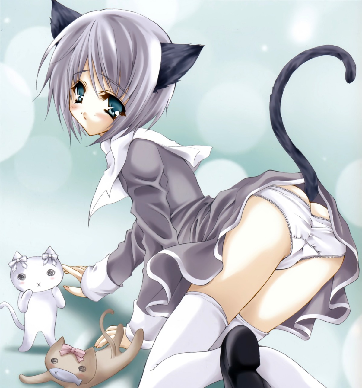 animal_ears neko nekomimi pantsu tail thighhighs yukiwo