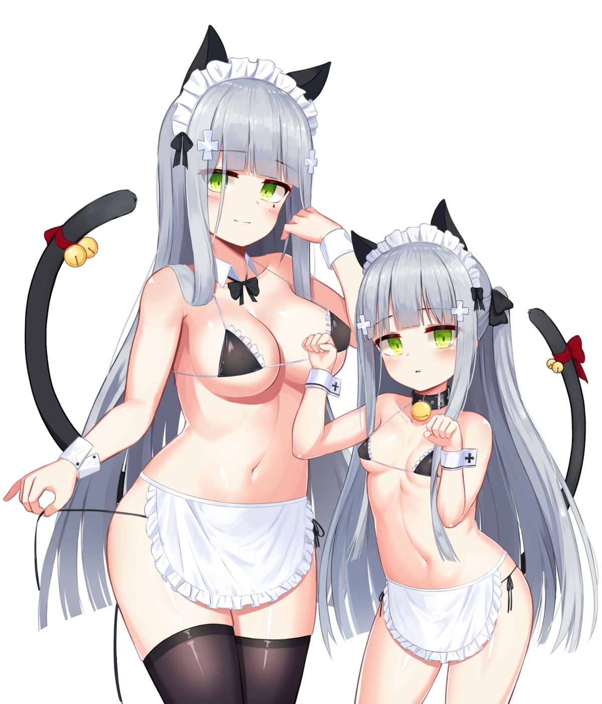 animal_ears bikini cp00 girls_frontline hk416_(girls_frontline) loli maid nekomimi swimsuits tail thighhighs undressing