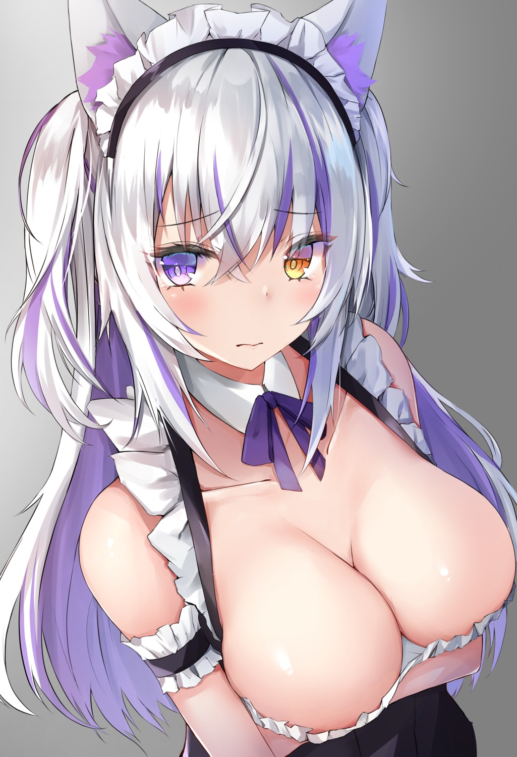 animal_ears heterochromia kurohikage maid no_bra