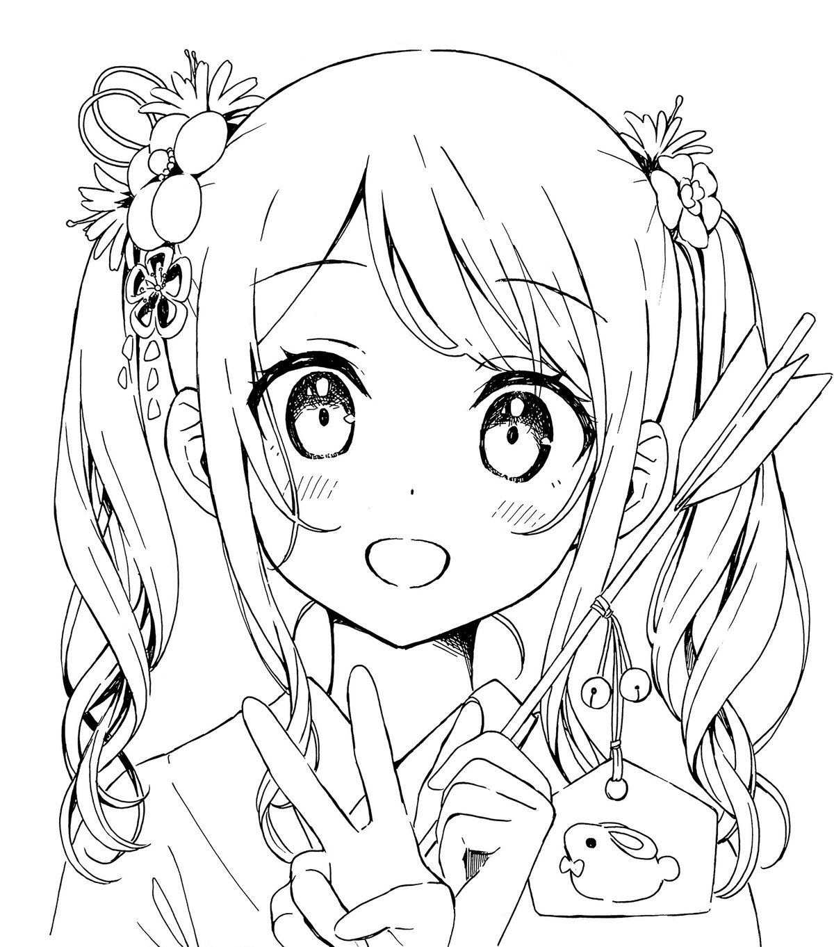 kantoku kimono kurumi_(kantoku) line_art monochrome