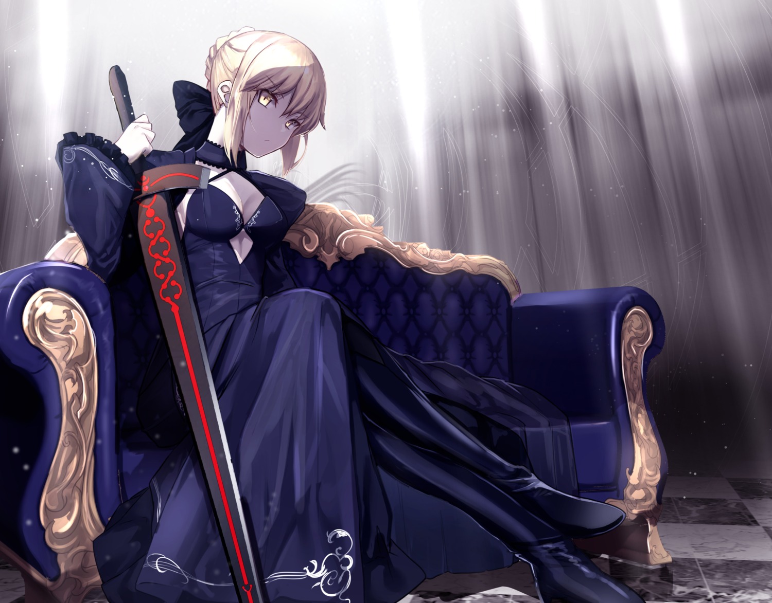 cleavage dress fate/grand_order heels saber saber_alter sword untsue