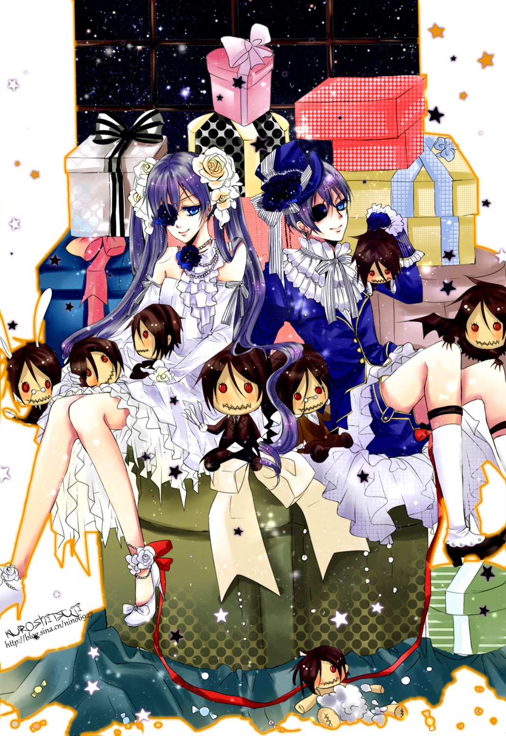 ciel_phantomhive dress eyepatch heels kuroshitsuji male sebastian_michaelis trap tsuna2727