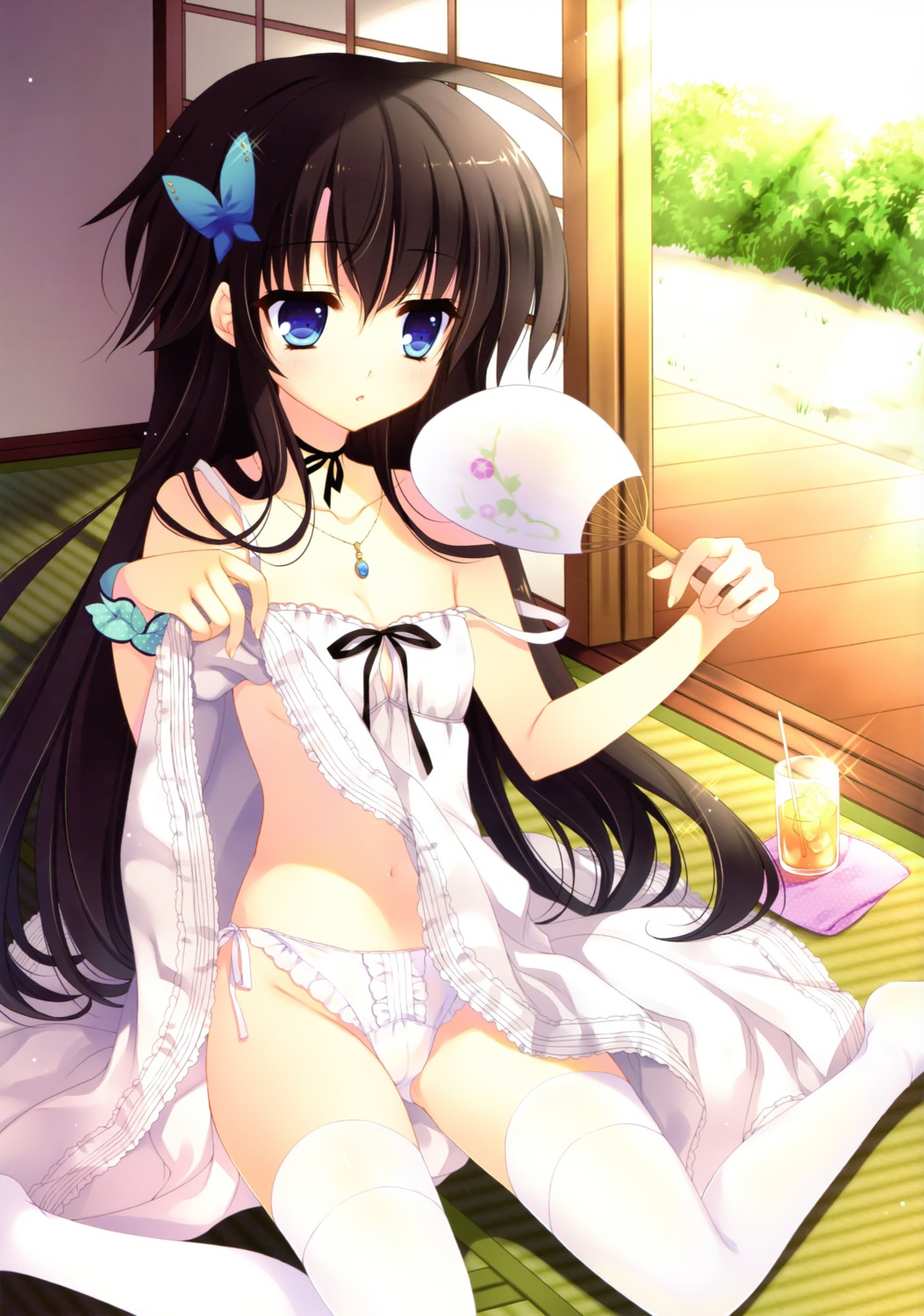 cameltoe dress mitha no_bra pantsu skirt_lift string_panties summer_dress thighhighs