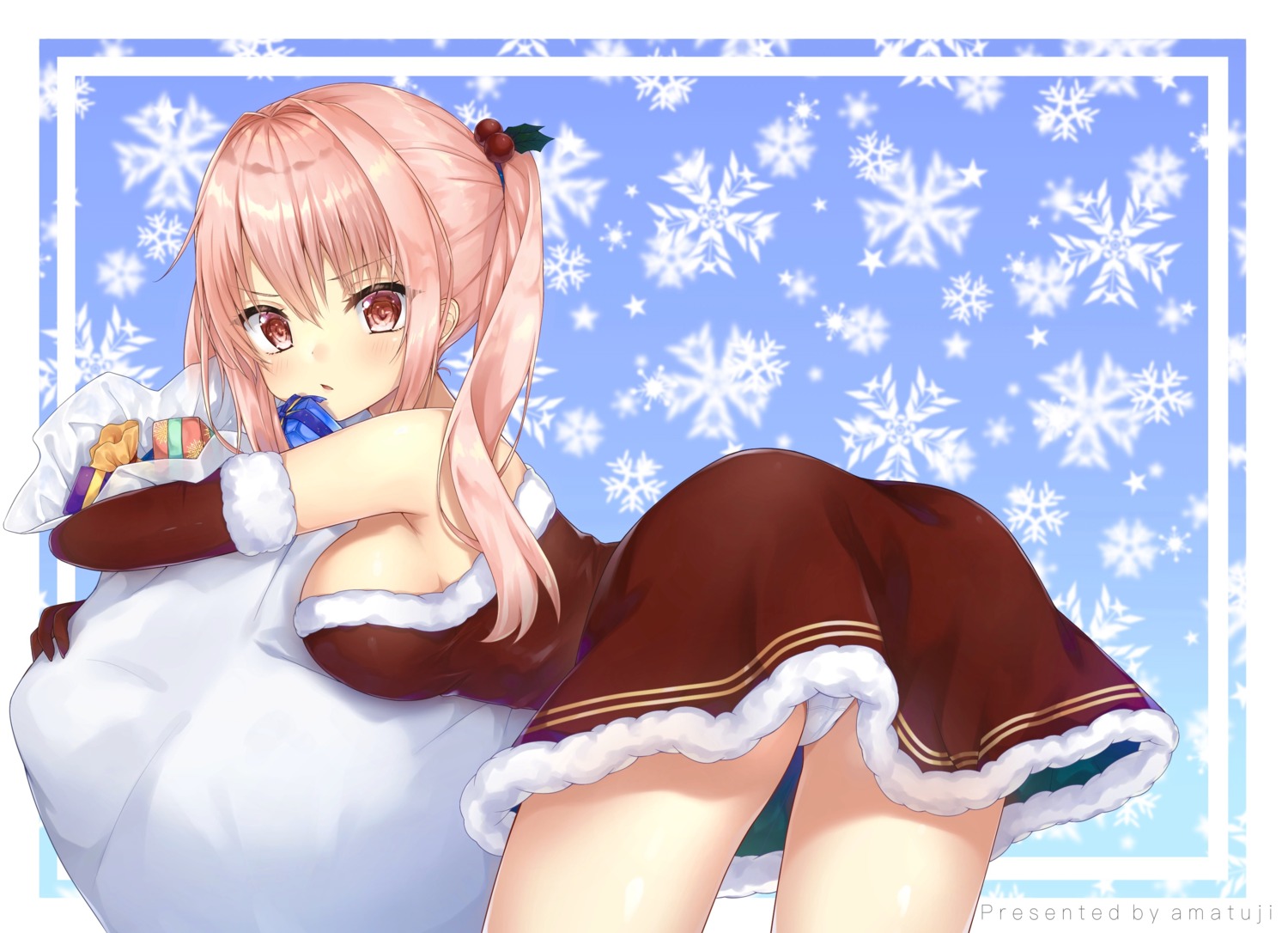 amatsuji cameltoe christmas dress no_bra pantsu skirt_lift