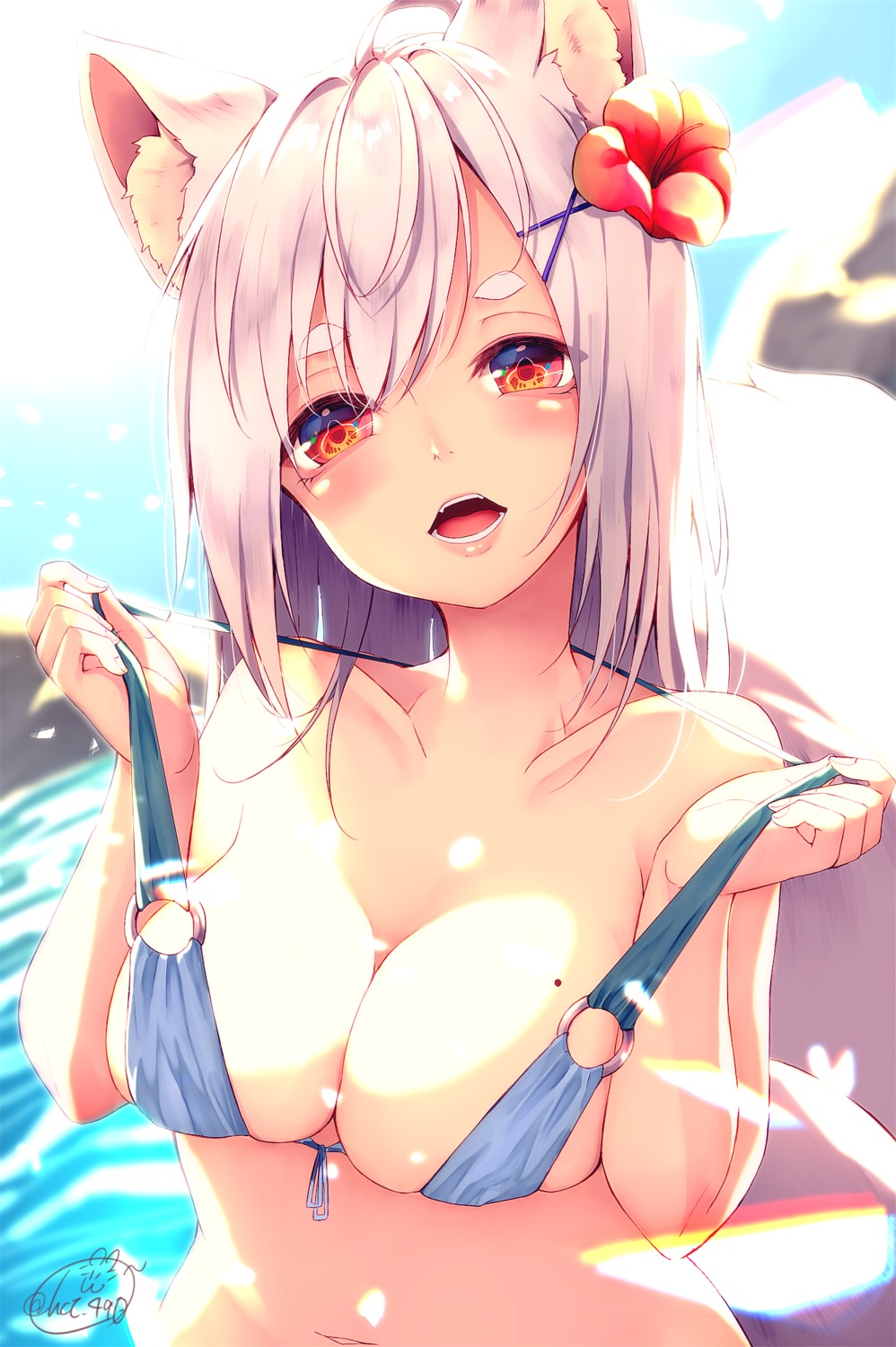 animal_ears bikini_top chita_(ketchup) kitsune swimsuits tail undressing