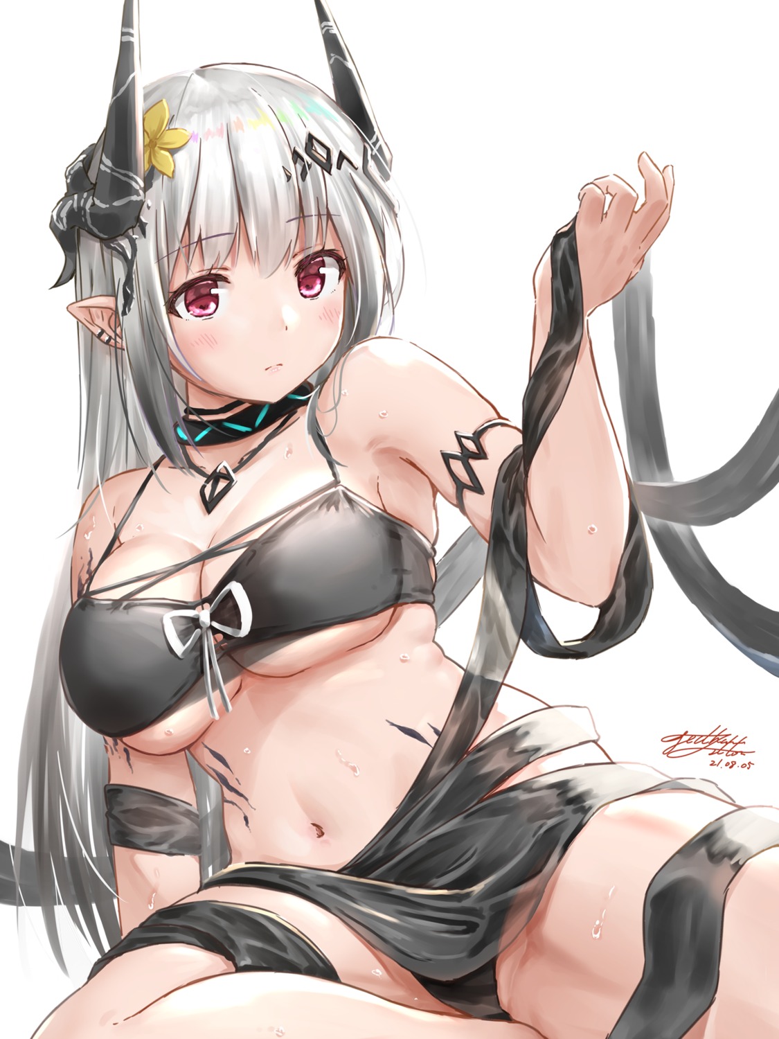 arknights bikini horns mudrock_(arknights) pointy_ears swimsuits yukinoshiro