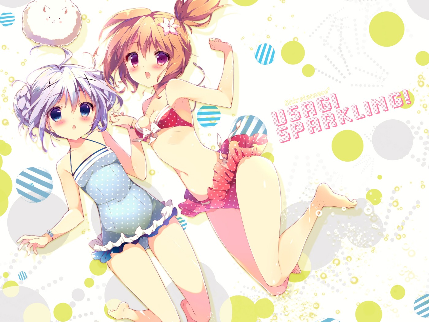 bikini cleavage gochuumon_wa_usagi_desu_ka? hoto_cocoa kafuu_chino shiratama swimsuits tippy_(gochuumon_wa_usagi_desu_ka?)