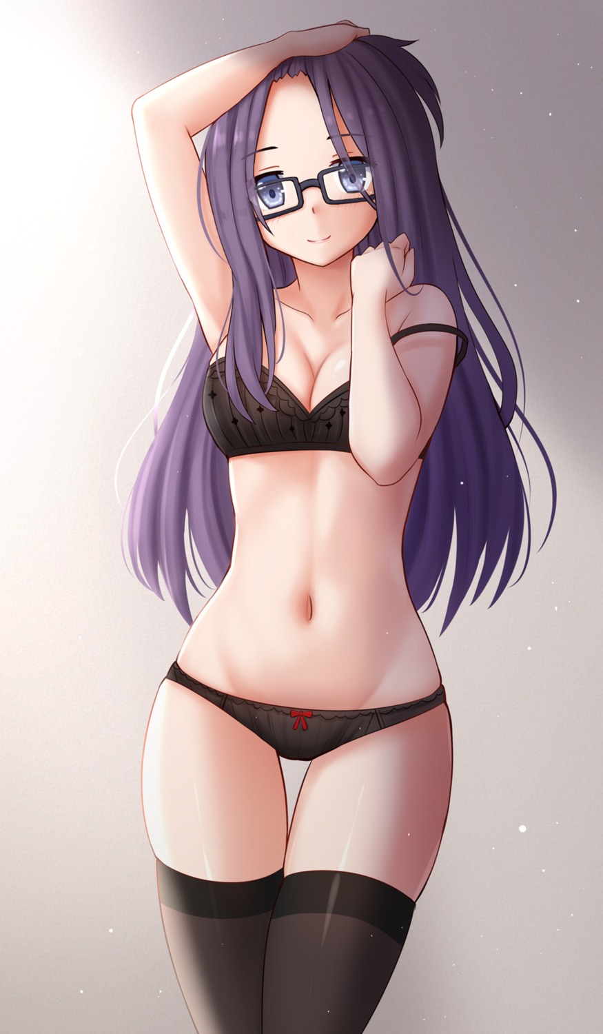 bra cleavage kagamihara_sakura kazenokaze megane pantsu stockings thighhighs yurucamp