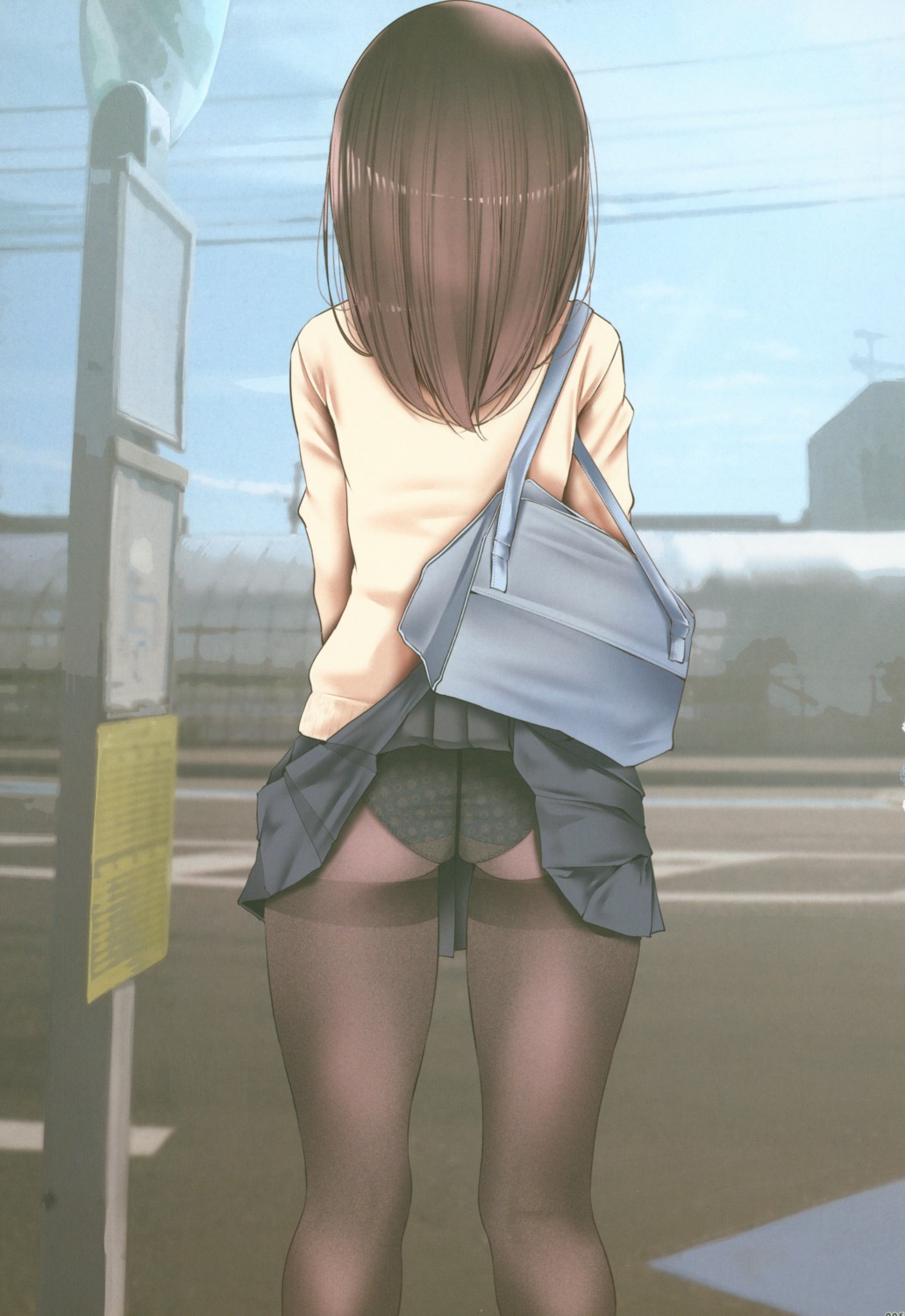 ass oouso pantsu pantyhose screening see_through seifuku skirt_lift sweater usotsukiya