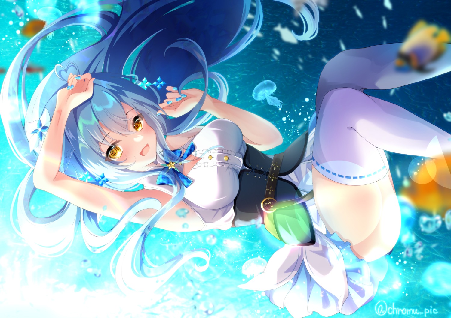 hololive shirakumo_kuromu thighhighs wet yukihana_lamy