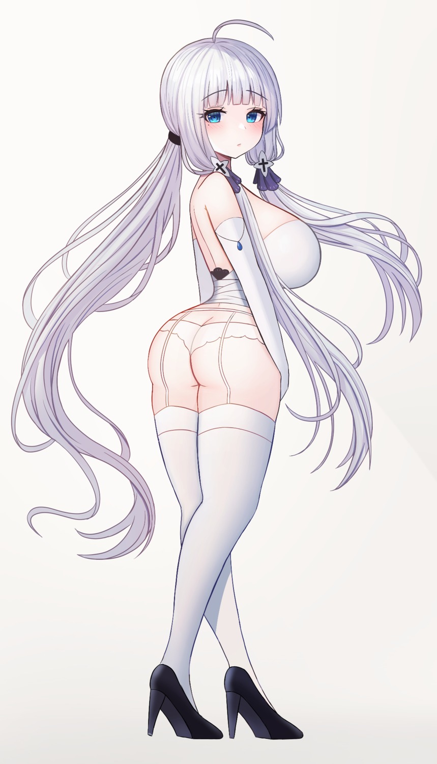 ass azur_lane garter_belt heels illustrious_(azur_lane) no_bra pantsu snowdawn stockings thighhighs thong