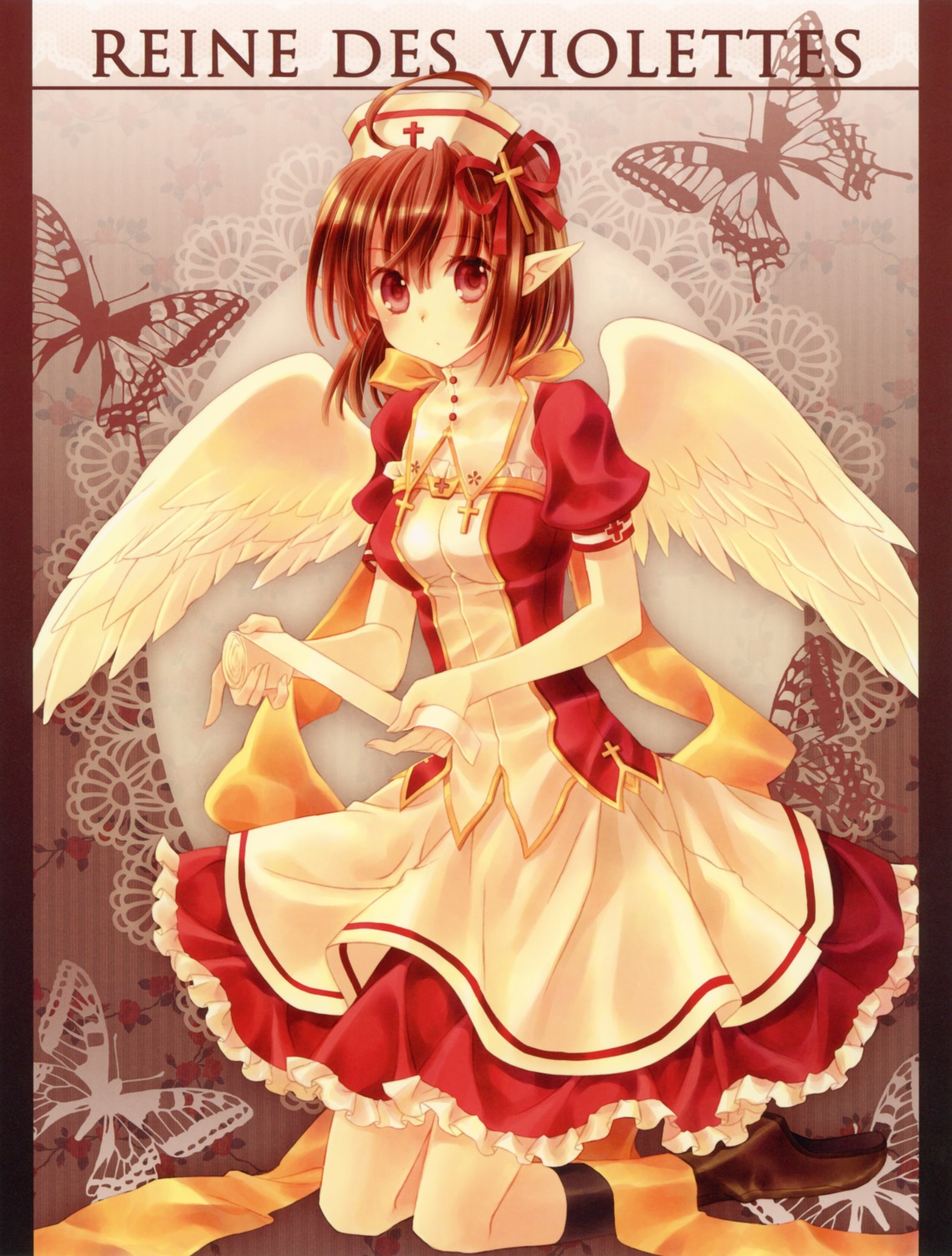 crown dress elf nurse pointy_ears wings yashiro_seika