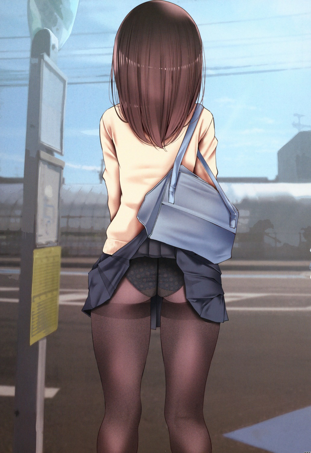 ass oouso pantsu pantyhose see_through seifuku skirt_lift sweater usotsukiya