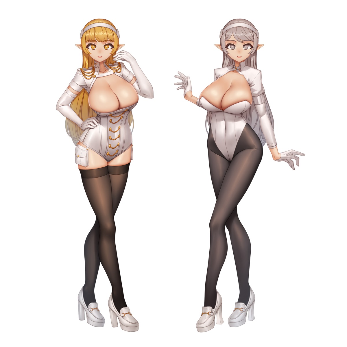 heels leotard no_bra pantyhose pointy_ears qingmingtongzi thighhighs