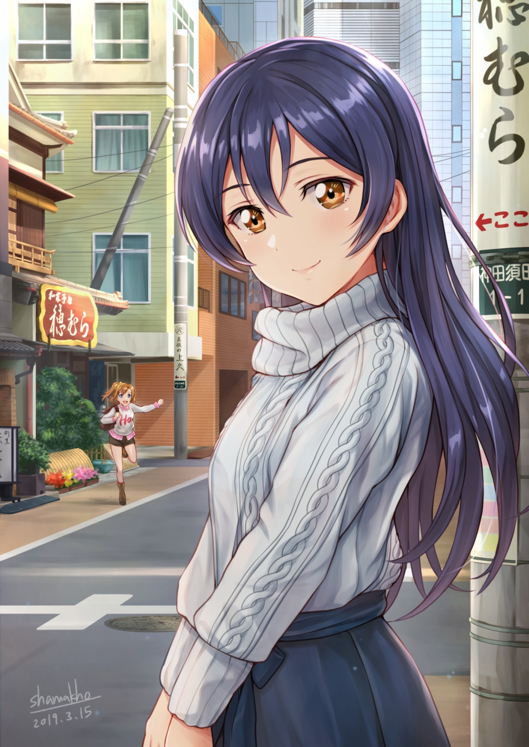 kousaka_honoka love_live! shamakho sonoda_umi sweater