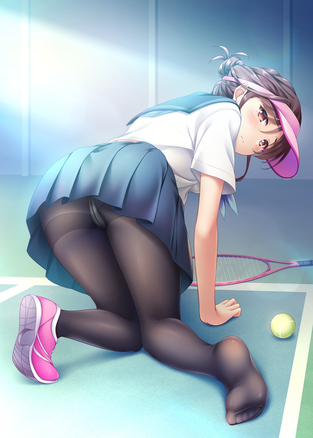 ass feet pantsu pantyhose seifuku skirt_lift tennis yuurei_yashiki