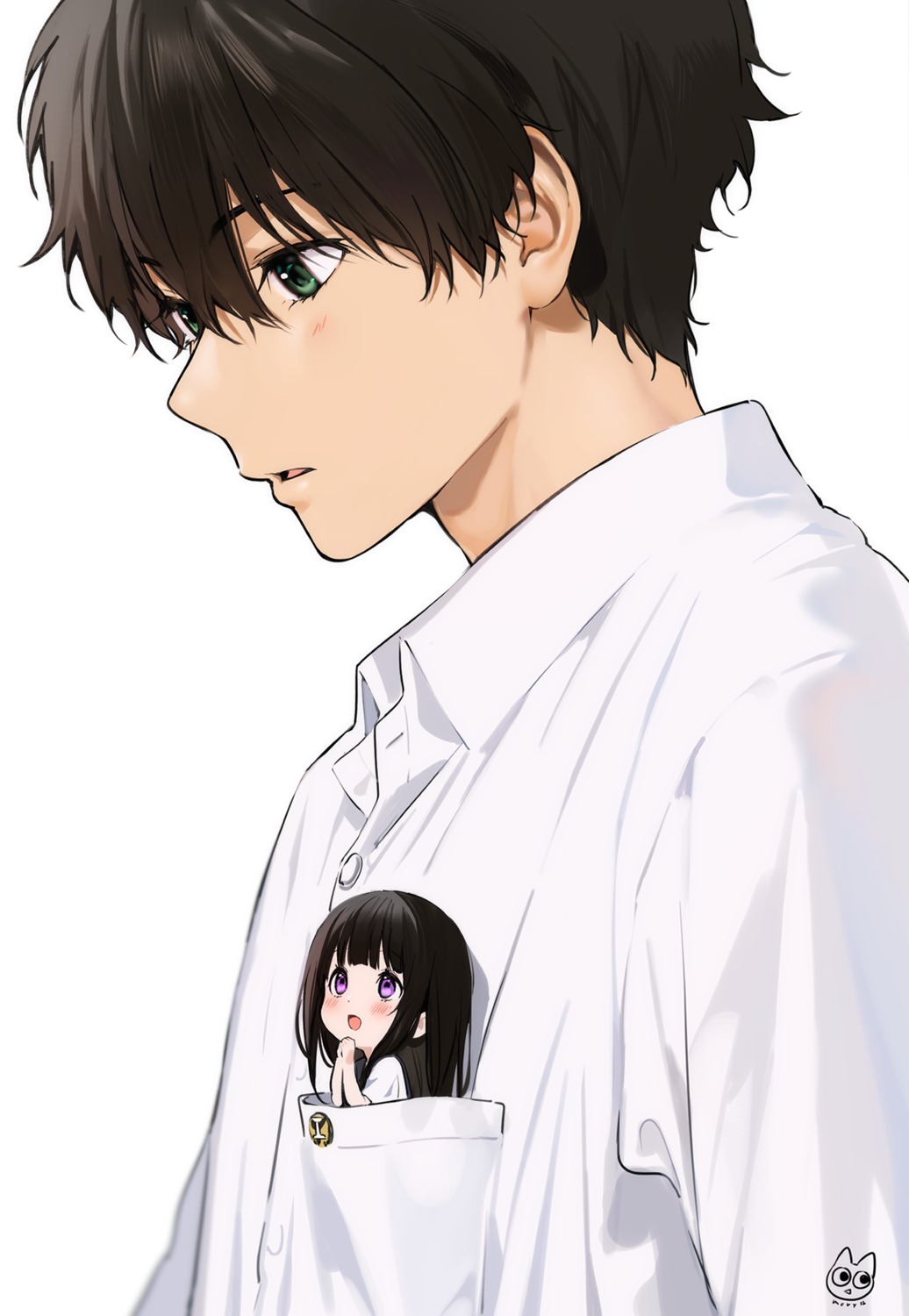 chibi chitanda_eru hyouka mery_(yangmalgage) oreki_houtarou seifuku