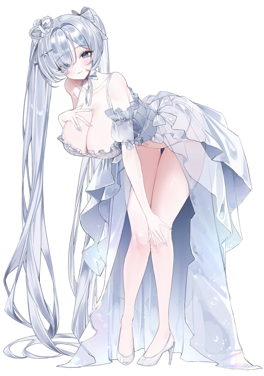 amu1207 cinderella_(nikke) dress goddess_of_victory:_nikke heels no_bra pantsu see_through