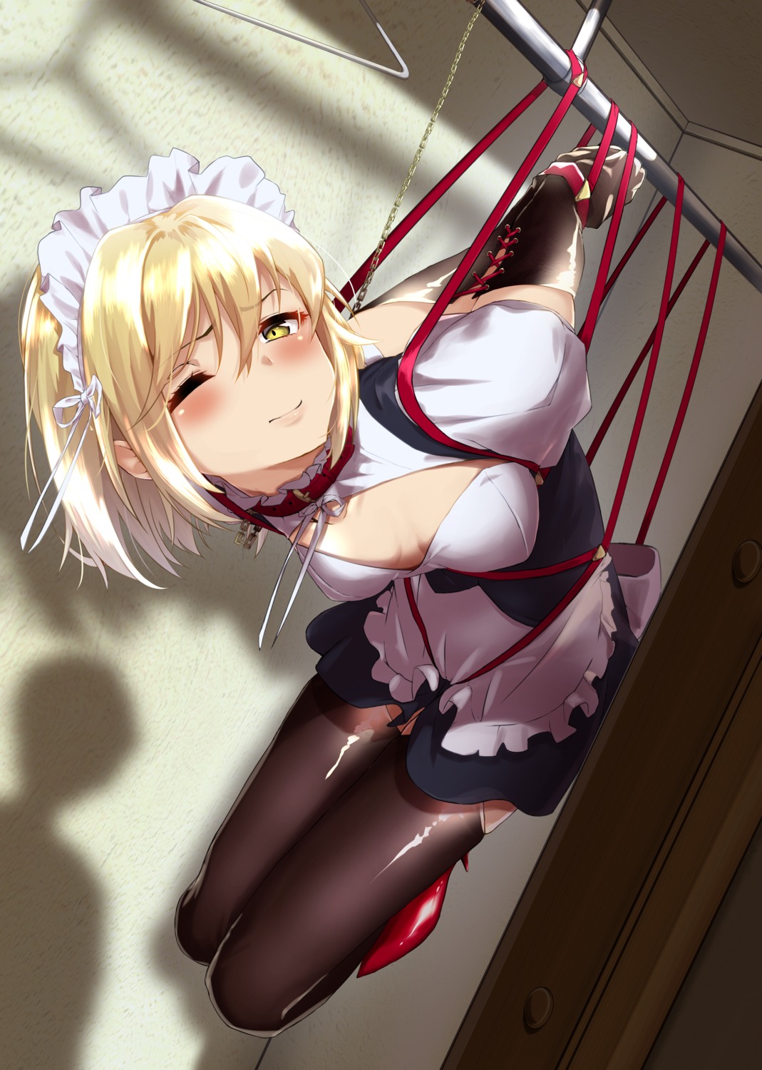 bondage cleavage heels maid sarujie_(broken_monky) thighhighs