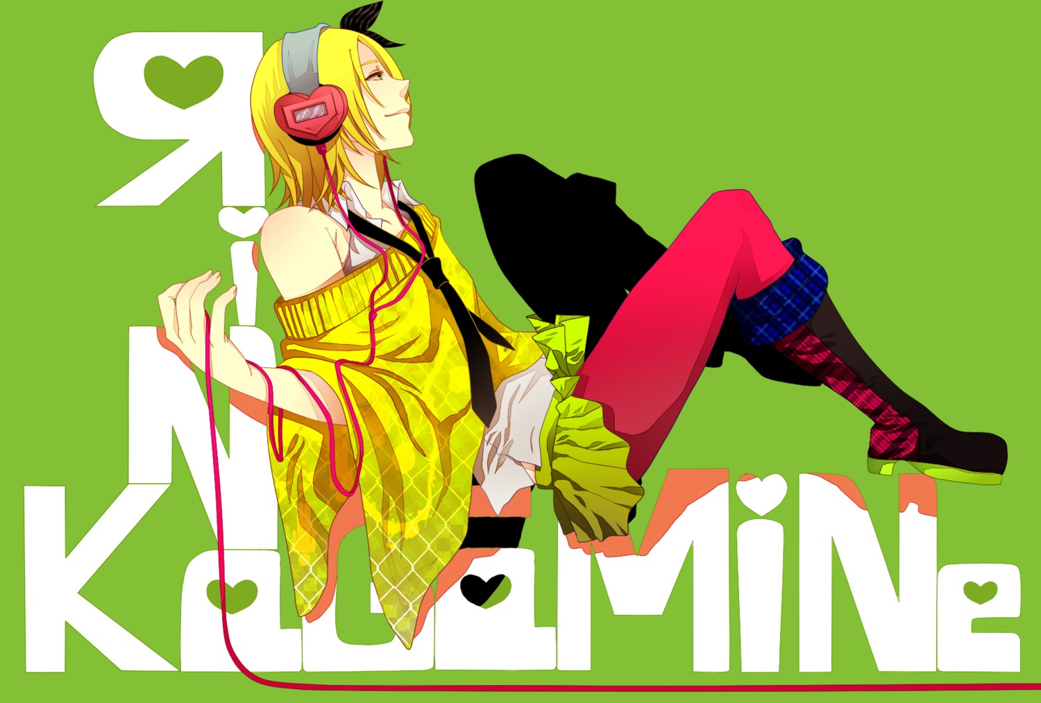 headphones kagamine_rin nagashino pantyhose vocaloid