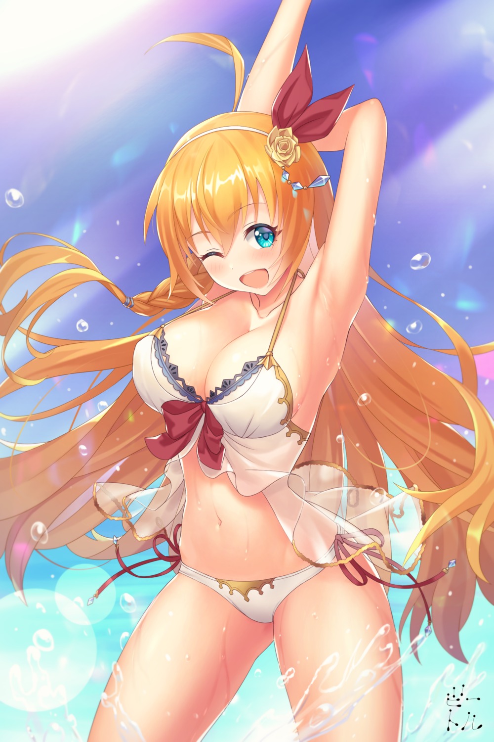 bettle_(b_s_a_n) bikini cleavage pecorine princess_connect princess_connect!_re:dive see_through swimsuits wet