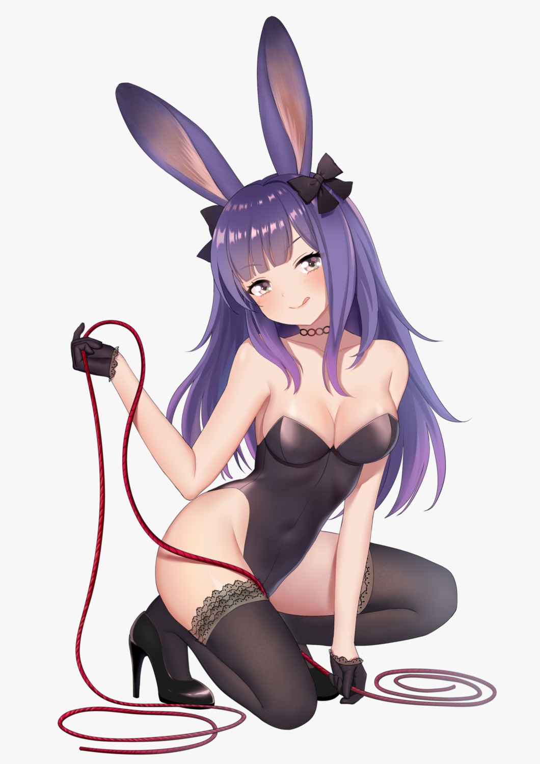 animal_ears arknights bunny_ears bunny_girl cleavage heels luobo1220 rope_(arknights) thighhighs