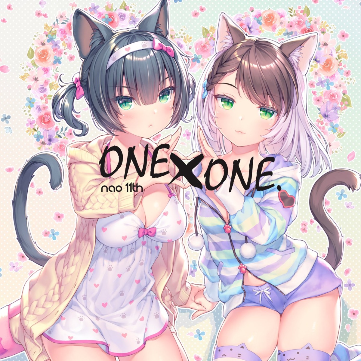 animal_ears cleavage disc_cover dress nekomimi sayori sweater tail thighhighs