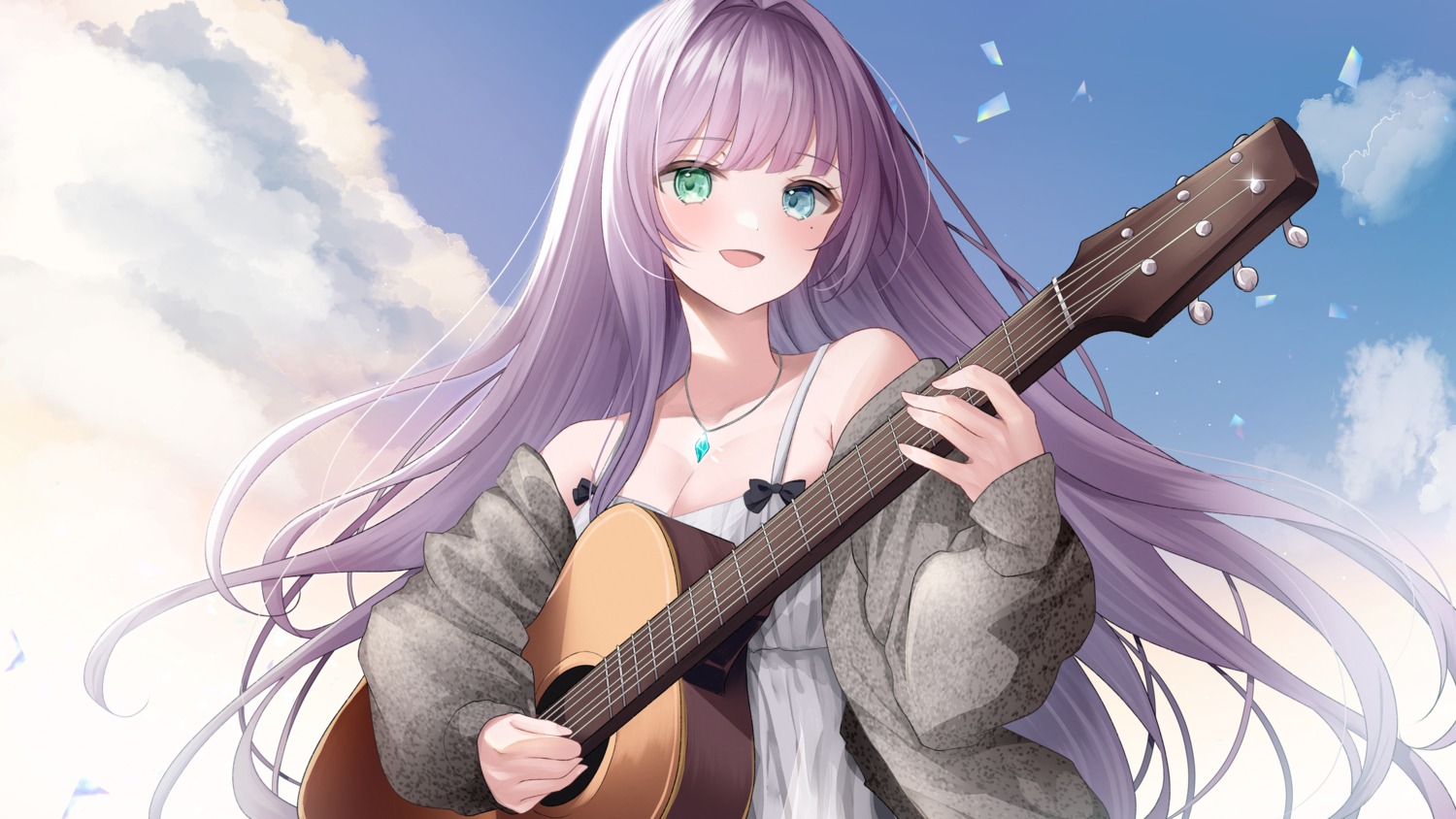 guitar heterochromia indie_virtual_youtuber kurage_cc rosetta_dragalion wallpaper