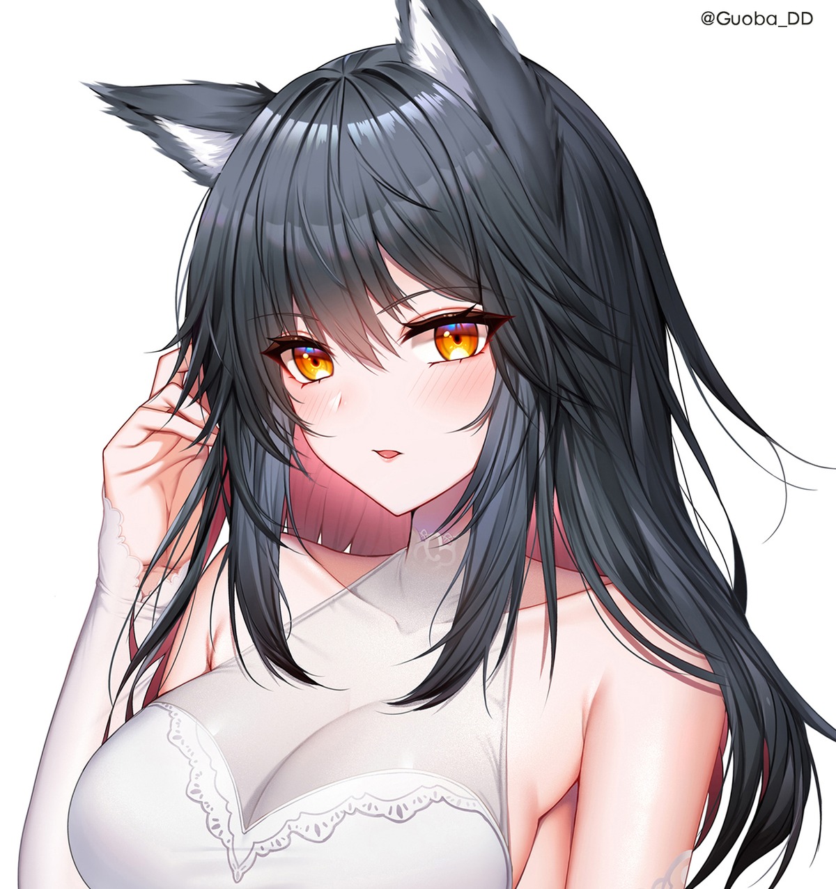 animal_ears arknights bencao_gangmu_(anquan_sy) cleavage no_bra see_through texas_(arknights)