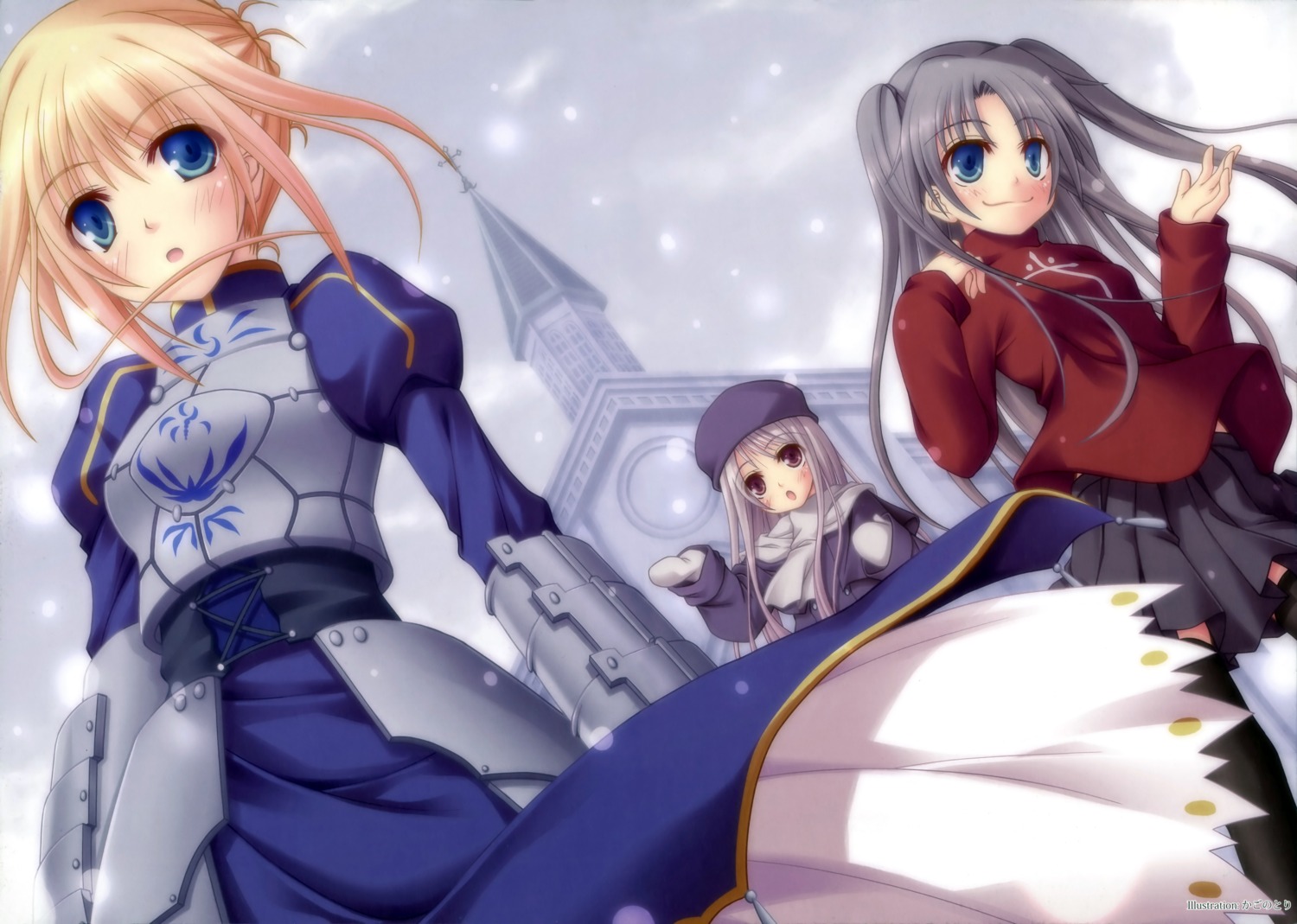 armor fate/stay_night illyasviel_von_einzbern kago_no_tori saber thighhighs toosaka_rin