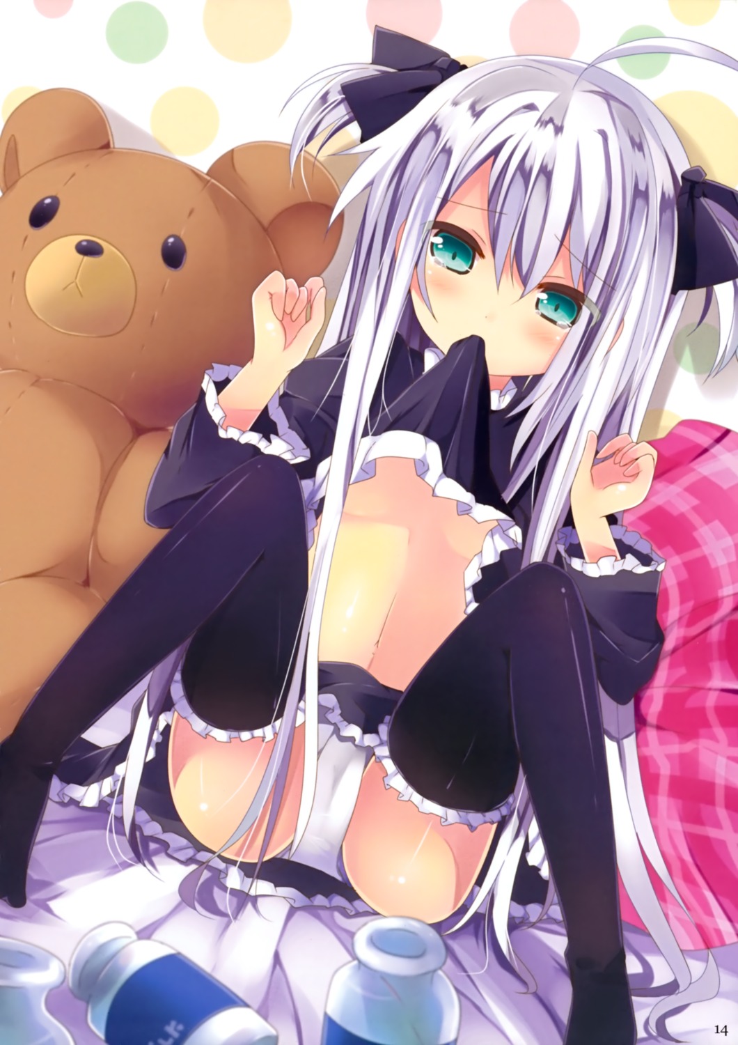 cameltoe loli lolita_fashion mishima_kurone no_bra pantsu shiropro shirt_lift skirt_lift thighhighs underboob