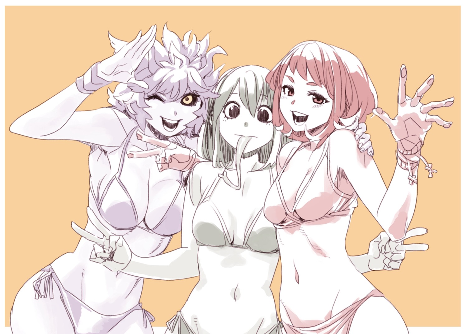 archvermin ashido_mina asui_tsuyu bikini boku_no_hero_academia cleavage swimsuits uraraka_ochako