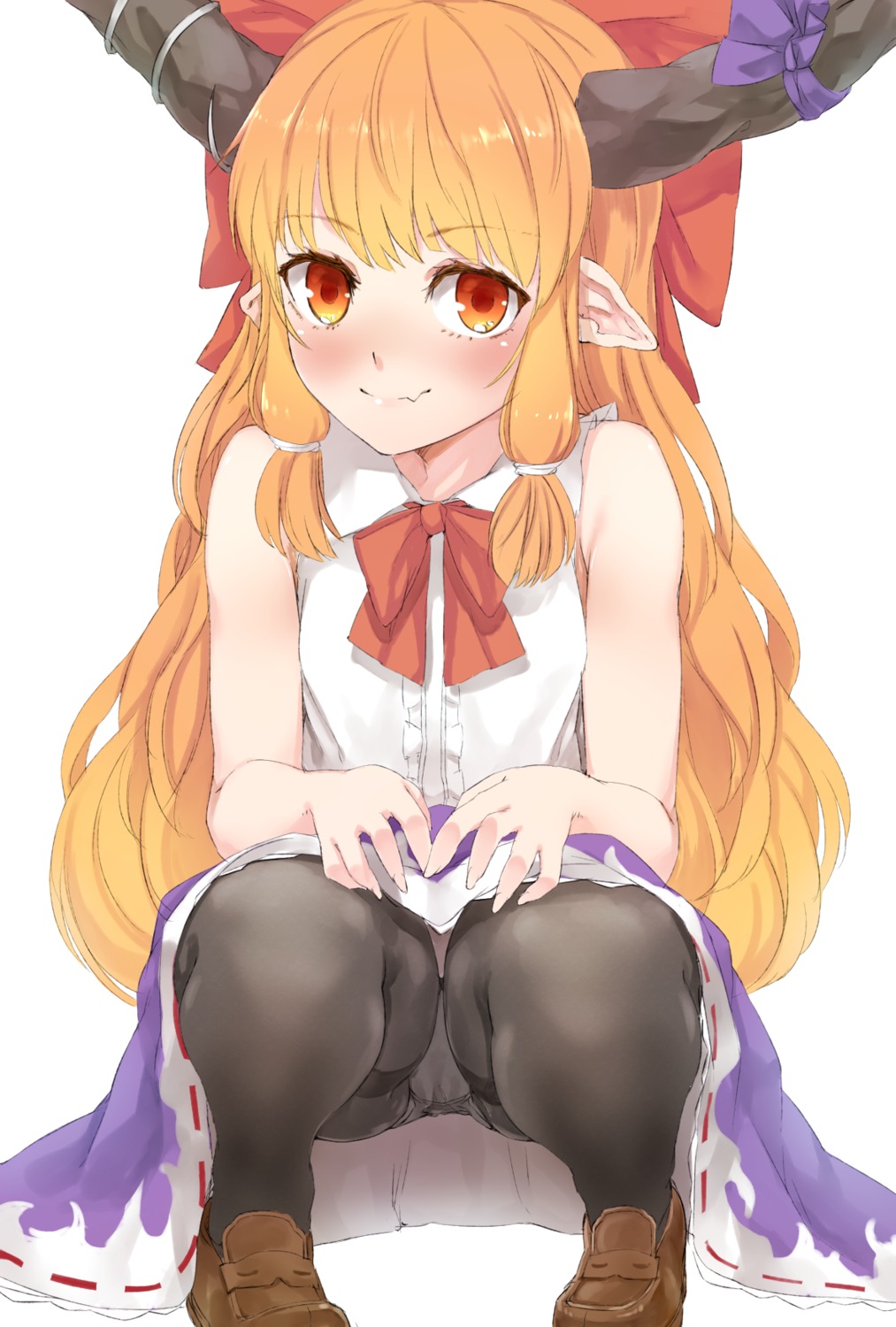 horns ibuki_suika nishiuri pantsu pantyhose pointy_ears touhou