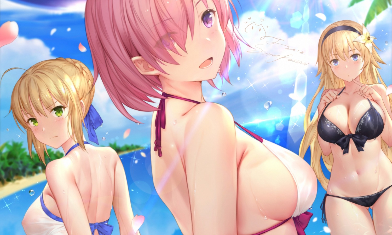 areola bikini breast_hold cleavage fate/grand_order jeanne_d'arc jeanne_d'arc_(fate) mash_kyrielight saber see_through swimsuits wallpaper wet wet_clothes yijian_ma